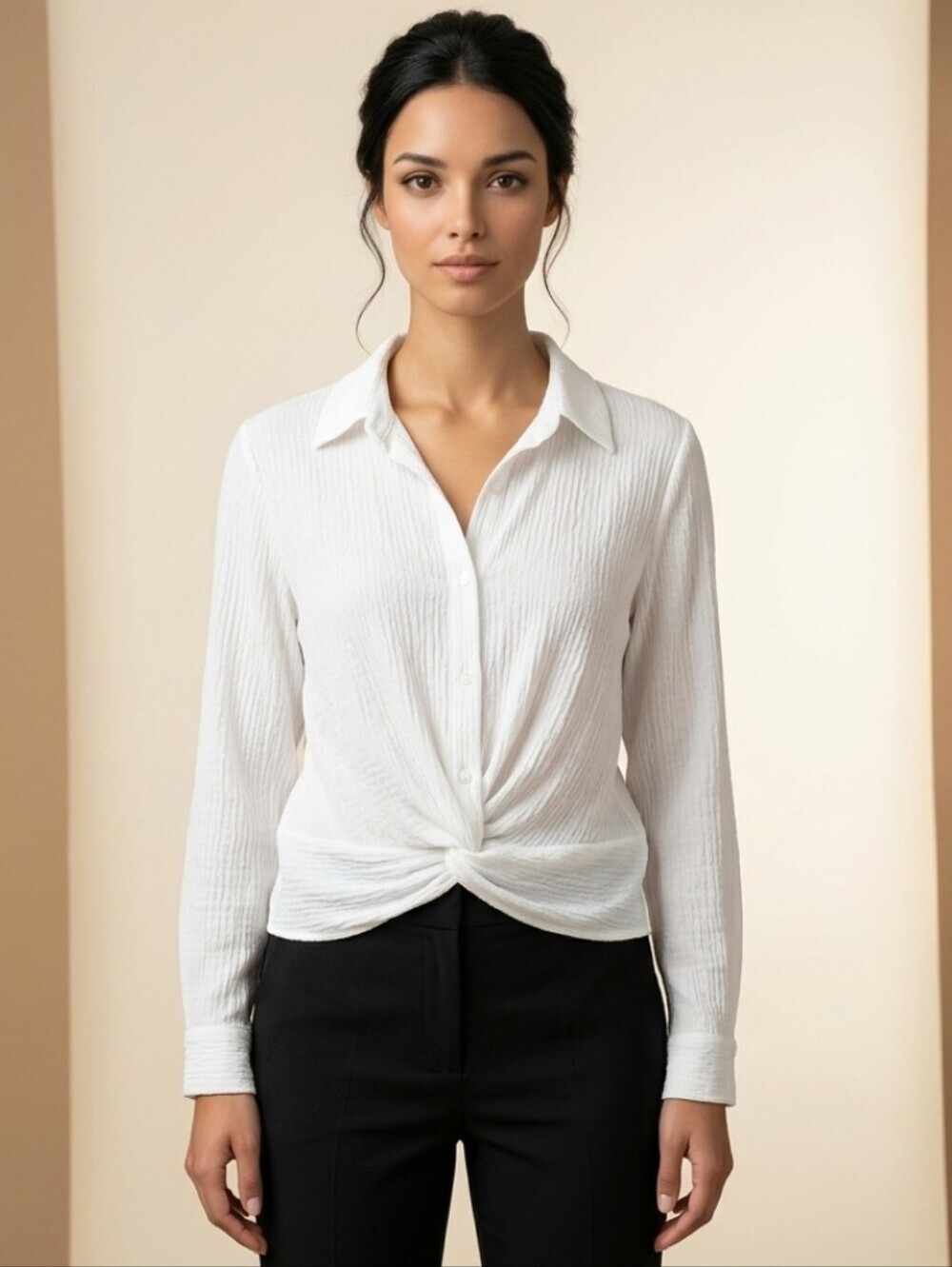 BCX White Knotted Front Blouse Size Medium